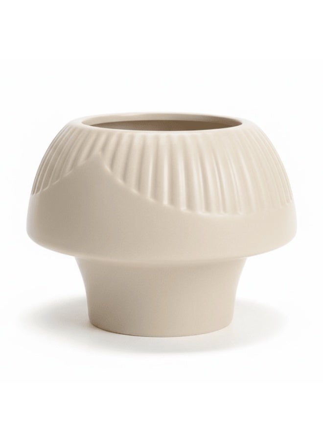 AKDC Compact Ceramic Decorative Vase – Elegant Beige Modern Minimalist Shape, 12 cm - Image 1